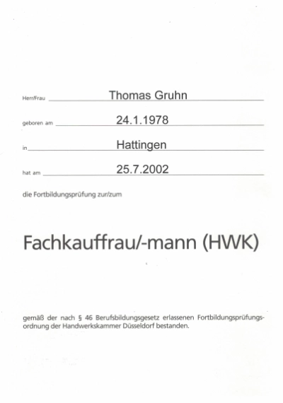 Bestätigung Fachkaufmann HWK 25.07.2002
