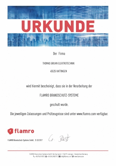 Zertifikat Flamro Brandschutz 31.03.2017