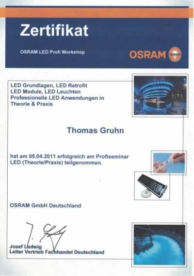 Zertifikat Osram LED Profi Workshop 05.04.2011